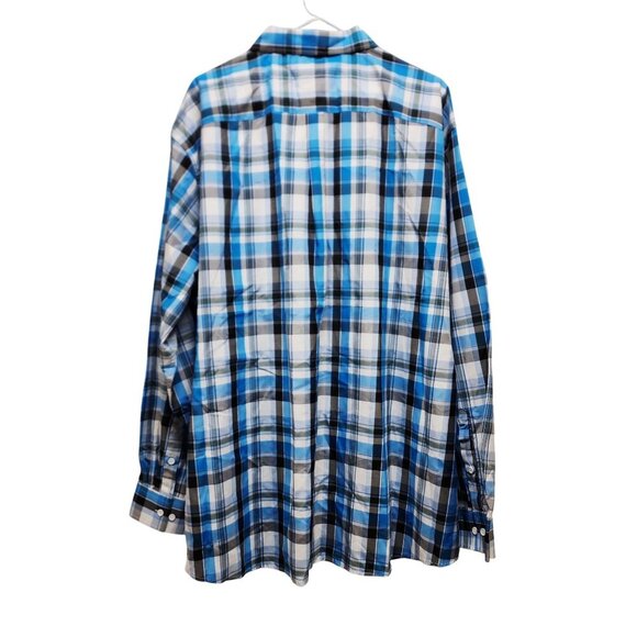 Mens Classic Collection Size 4XL Plaid Button-Up Shirt Blue/White Regular Fit - Picture 8 of 8